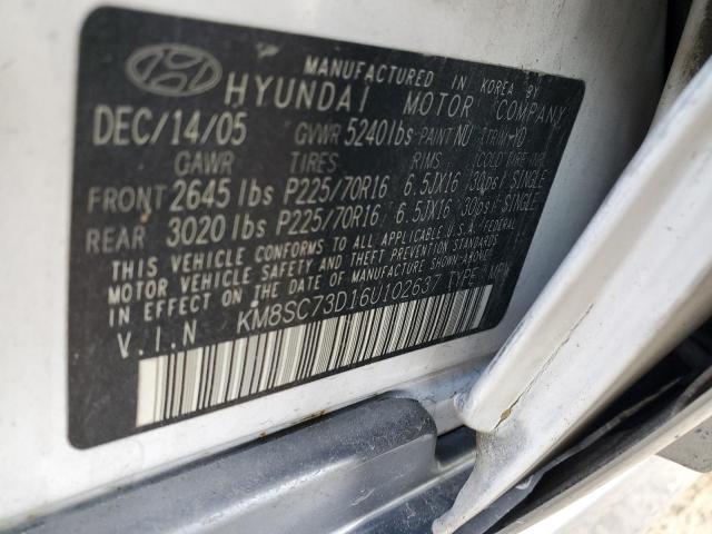 KM8SC73D16U102637 - 2006 HYUNDAI SANTA FE GLS WHITE photo 13