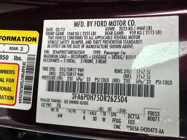 3FA6P0H75DR262504 - 2013 FORD FUSION SE BURGUNDY photo 10