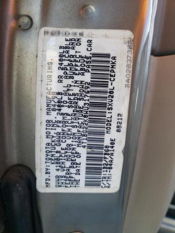 4T1BG22K0WU317692 - 1998 TOYOTA CAMRY CE GRAY photo 12