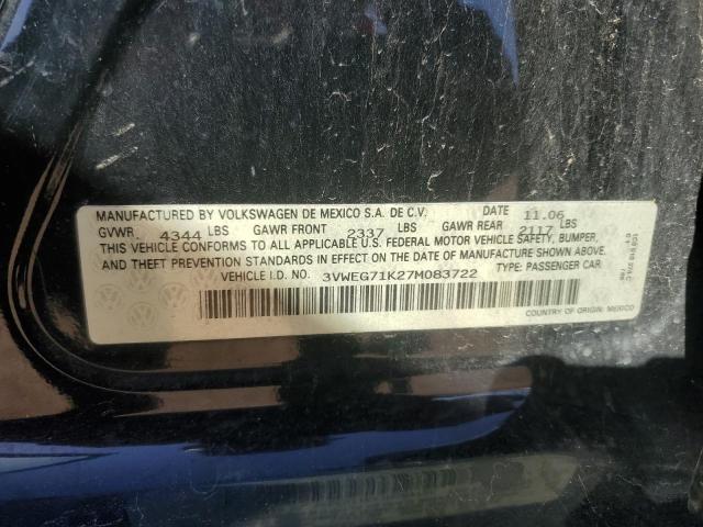 3VWEG71K27M083722 - 2007 VOLKSWAGEN JETTA WOLFSBURG 黑色 照片 12