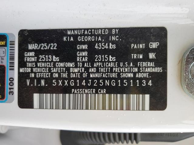 5XXG14J25NG151134 - 2022 KIA K5 LXS WHITE photo 13