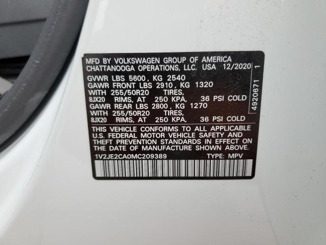 1V2JE2CA0MC209389 - 2021 VOLKSWAGEN ATLAS CROS SE Белый фото 12