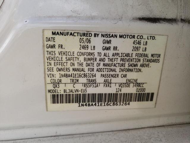 1N4BA41E16C863264 - 2006 NISSAN MAXIMA SE WHITE photo 12