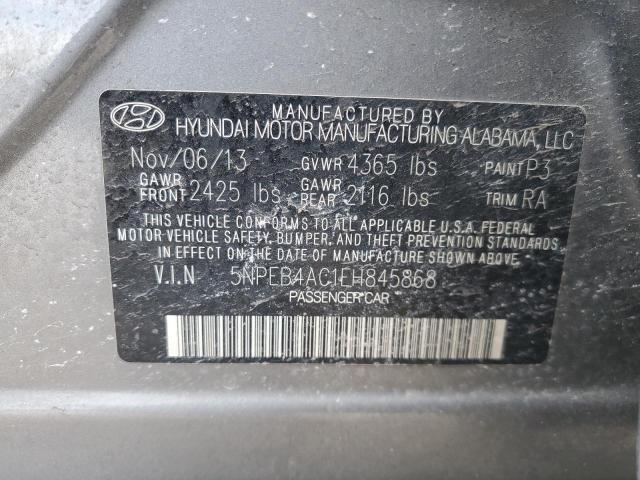 5NPEB4AC1EH845868 - 2014 HYUNDAI SONATA GLS GRAY photo 12