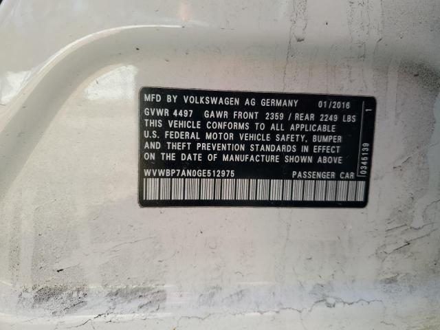 WVWBP7AN0GE512975 - 2016 VOLKSWAGEN CC BASE WHITE photo 12