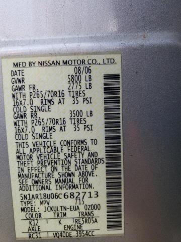 5N1AR18U06C682713 - 2006 NISSAN PATHFINDER LE SILVER photo 13