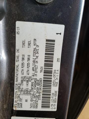 5TFRY5F10KX252869 - 2019 TOYOTA TUNDRA DOUBLE CAB SR/SR5 GRAY photo 12