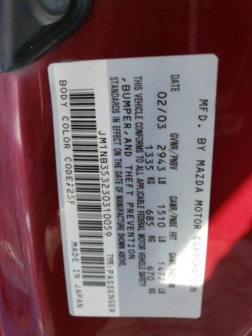 JM1NB353230310059 - 2003 MAZDA MX-5 MIATA BASE MAROON photo 12