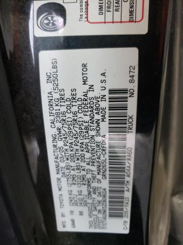 5TETU62N65Z069604 - 2005 TOYOTA TACOMA PRERUNNER ACCESS CAB BLACK photo 12