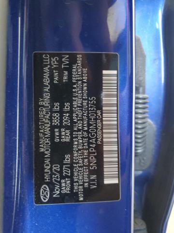 5NPLP4AG0MH013755 - 2021 HYUNDAI ELANTRA LIMITED BLUE photo 12