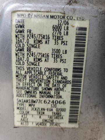 5N1AR18W77C624066 - 2007 NISSAN PATHFINDER LE ვერცხლისფერი ფოტო 13