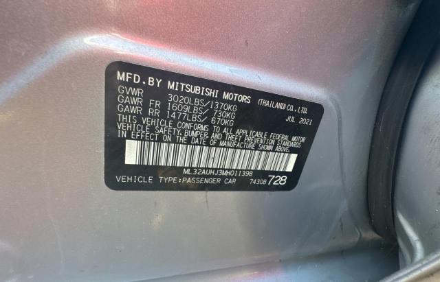 ML32AUHJ3MH011398 - 2021 MITSUBISHI MIRAGE ES SILVER photo 10