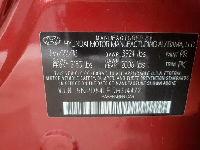 5NPD84LF1JH314472 - 2018 HYUNDAI ELANTRA SEL RED photo 13