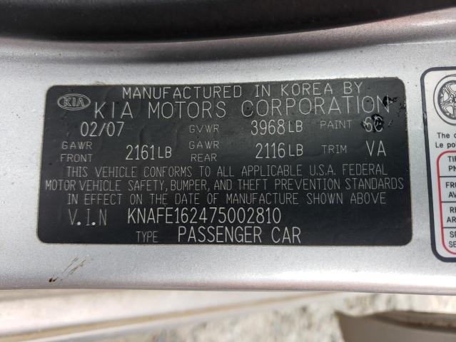 KNAFE162475002810 - 2007 KIA SPECTRA5 SX SILVER photo 12