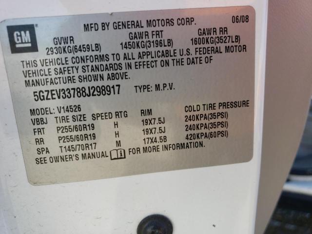 5GZEV33788J298917 - 2008 SATURN OUTLOOK XR თეთრი ფოტო 12