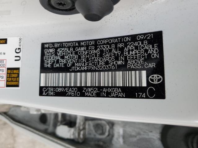 JTDKAMFPXN3203761 - 2022 TOYOTA PRIUS PRIM LE WHITE photo 12