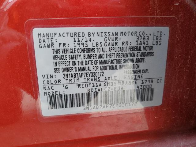 3N1AB7AP7EY330172 - 2014 NISSAN SENTRA S RED photo 12