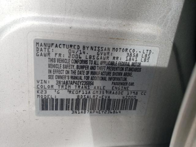 3N1AB7AP4EY236864 - 2014 NISSAN SENTRA S SILVER photo 12