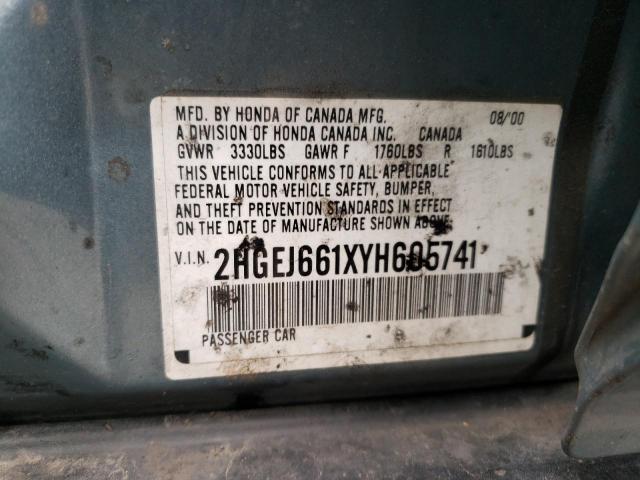 2HGEJ661XYH605741 - 2000 HONDA CIVIC BASE 蓝色 照片 12