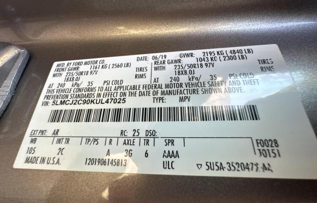 5LMCJ2C90KUL47025 - 2019 LINCOLN MKC SELECT TAN photo 10