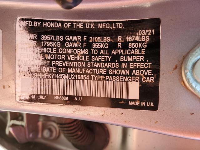 SHHFK7H45MU219854 - 2021 HONDA CIVIC SPORT 银色 照片 13