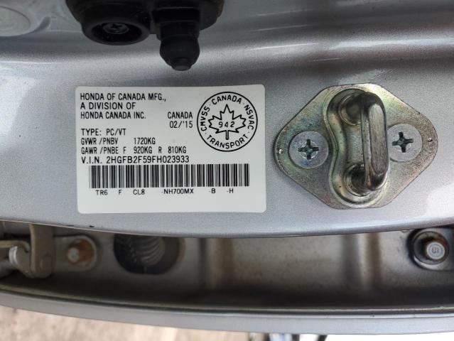 2HGFB2F59FH023933 - 2015 HONDA CIVIC LX SILVER photo 12