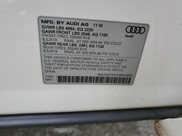 WA1GCCFS1HR010828 - 2017 AUDI Q3 PRESTIGE WHITE photo 12