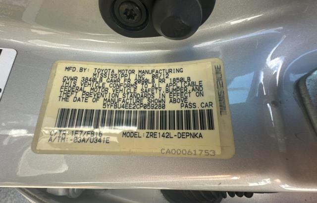 5YFBU4EE2CP059280 - 2012 TOYOTA COROLLA BASE SILVER photo 10