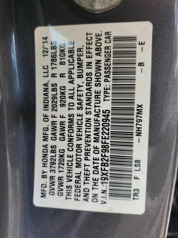 19XFB2F98FE220945 - 2015 HONDA CIVIC EXL გრაფიტი ფოტო 12