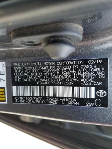 JTDKARFP7K3110589 - 2019 TOYOTA PRIUS PRIM 石墨色 照片 13