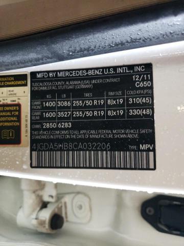 4JGDA5HB8CA032206 - 2012 MERCEDES-BENZ ML 350 4MATIC WHITE photo 13