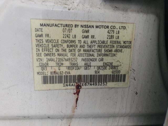 1N4AL21E67N493252 - 2007 NISSAN ALTIMA 2.5 WHITE photo 12