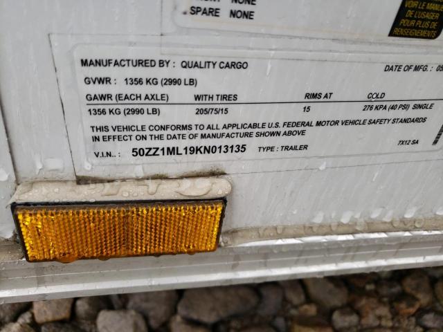 50ZZ1ML19KN012135 - 2019 QUAL TRAILER WHITE photo 10