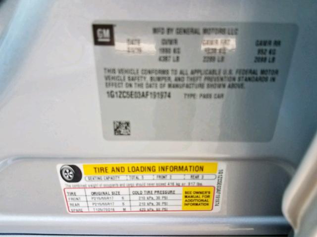 1G1ZC5E03AF191974 - 2010 CHEVROLET MALIBU 1LT  照片 10