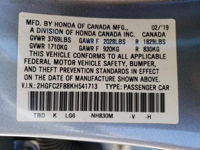 2HGFC2F88KH541713 - 2019 HONDA CIVIC SPORT 银色 照片 12