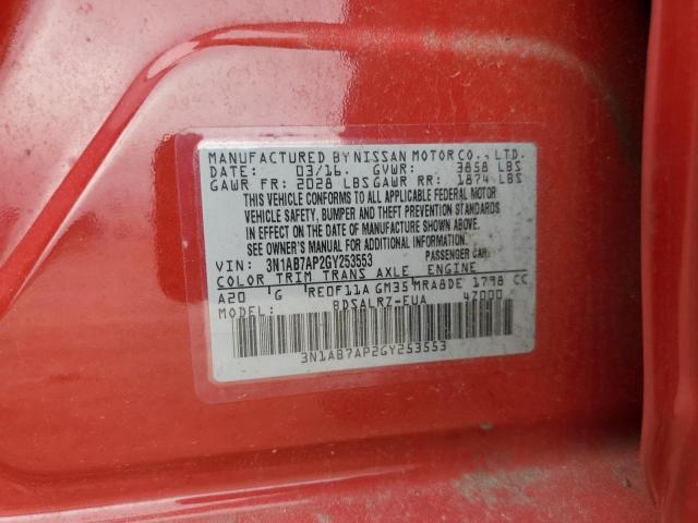 3N1AB7AP2GY253553 - 2016 NISSAN SENTRA S RED photo 13
