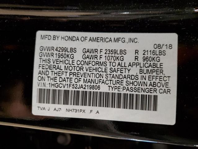 1HGCV1F52JA219806 - 2018 HONDA ACCORD EXL BLACK photo 12