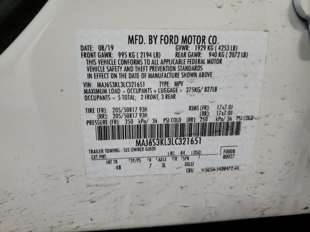 MAJ6S3KL3LC321651 - 2020 FORD ECOSPORT TITANIUM WHITE photo 14