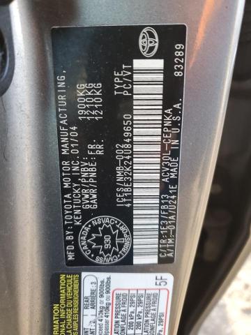 4T1BE32K24U849650 - 2004 TOYOTA CAMRY LE GRAY photo 12