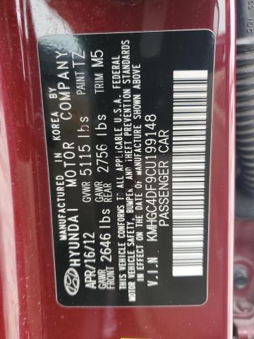 KMHGC4DF9CU199148 - 2012 HYUNDAI GENESIS 4.6L BURGUNDY photo 12