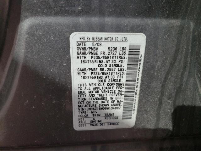 JN8AZ18W09W134997 - 2009 NISSAN MURANO S GRAY photo 13