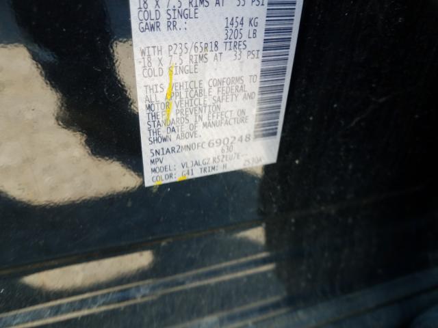 5N1AR2MN0FC690248 - 2015 NISSAN PATHFINDER S BLACK photo 10