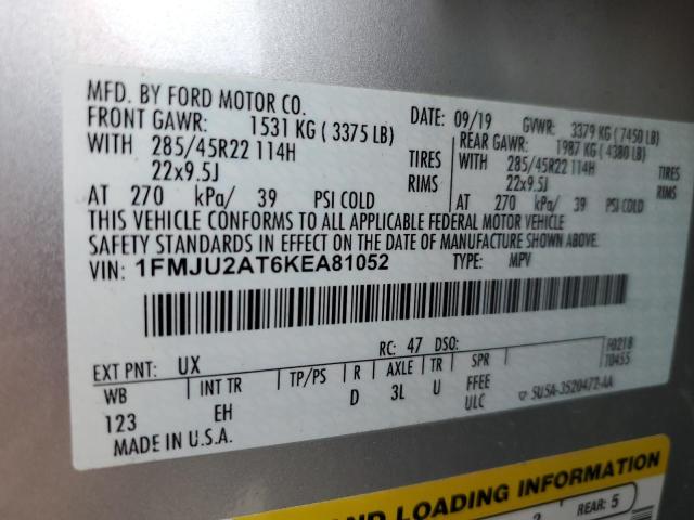 1FMJU2AT6KEA81052 - 2019 FORD EXPEDITION LIMITED SILVER photo 12