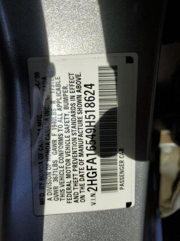 2HGFA16549H518624 - 2009 HONDA CIVIC LX SILVER photo 12