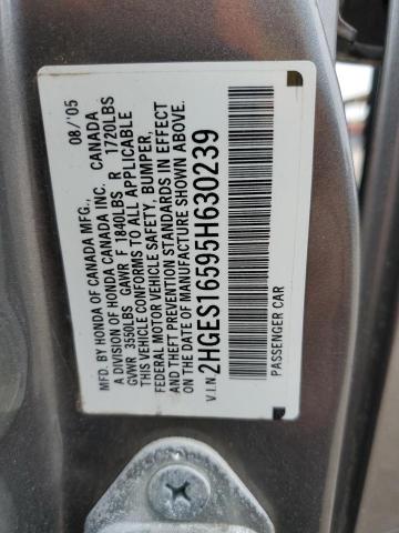 2HGES16595H630239 - 2005 HONDA CIVIC LX SILVER photo 13