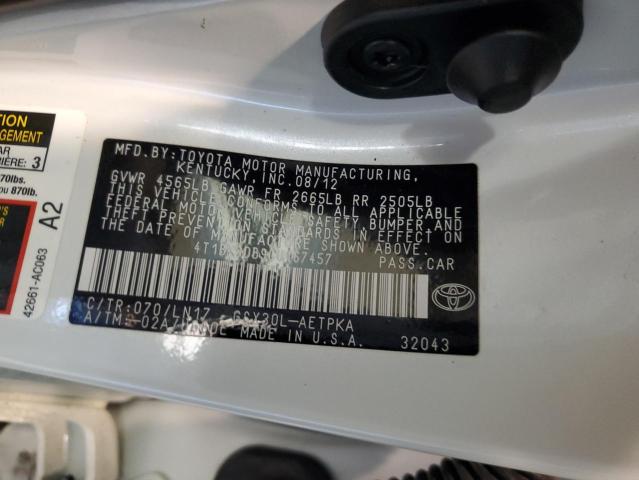 4T1BK3DB9CU467457 - 2012 TOYOTA AVALON BASE 白色 照片 12