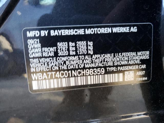 WBA7T4C01NCH98359 - 2022 BMW 740 XI BLACK photo 12