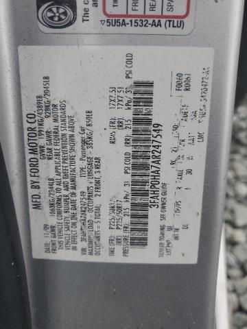 3FAHP0HA7AR247549 - 2010 FORD FUSION SE SILVER photo 12