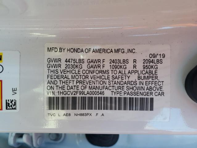 1HGCV2F99LA000546 - 2020 HONDA ACCORD TOURING WHITE photo 13