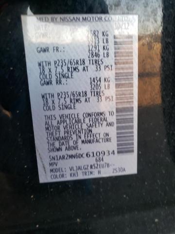 5N1AR2MN6DC610934 - 2013 NISSAN PATHFINDER S 黑色 照片 13